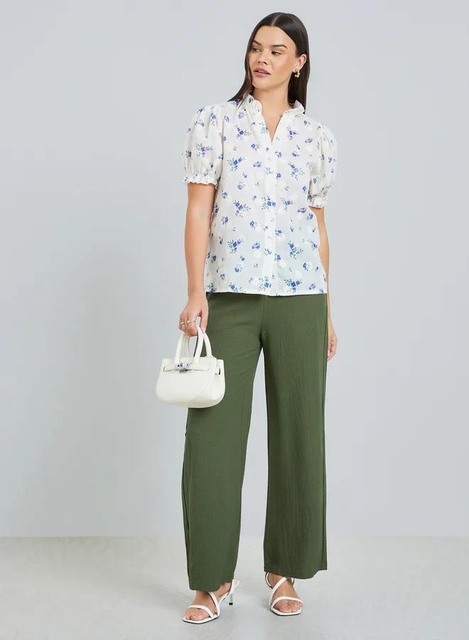 تايك تو قميص نسائي بياقة مكشكشة وطبعة زهور